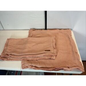 Anthropologie Linen Woven Pink  Pillow‎ Shams Euro 26"x26", Set of 2 Raw Edge